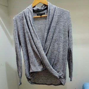 Always Indigo Women's Heather Gray Banded Faux Wrap Long Sleeve Pullove - Size M